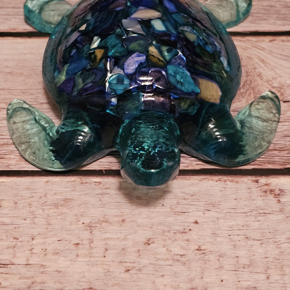 Handcrafted Resin Sea Turtle Sculpture - Blue and Green - Picture 8 of 10